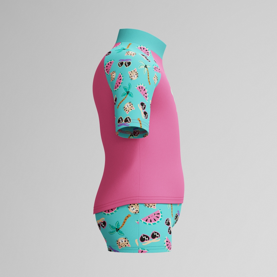 Infant Girls Learn to Swim Short Sleeve Rashguard Set Pink/Green