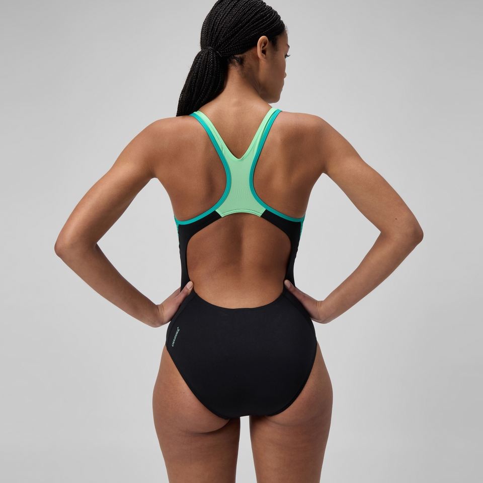 Damen Placement Laneback Badeanzug Blau