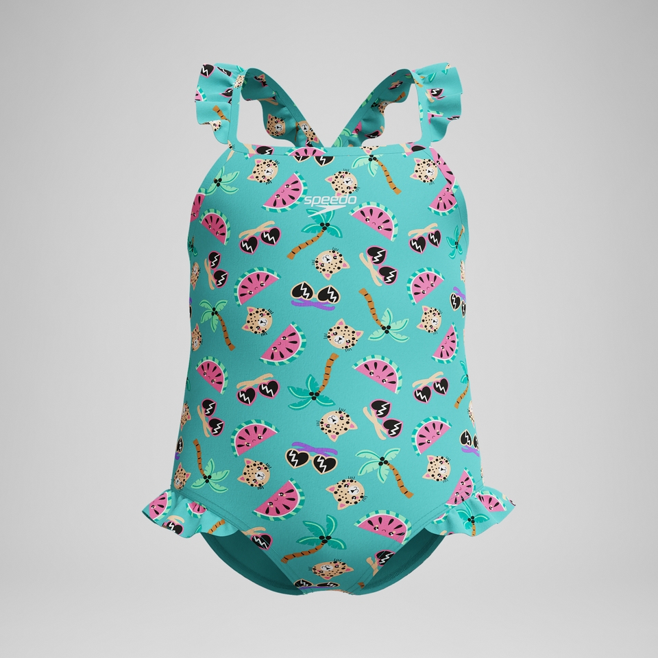 Infant Girls Learn to Swim Frill Thinstrap Swimsuit Turquoise