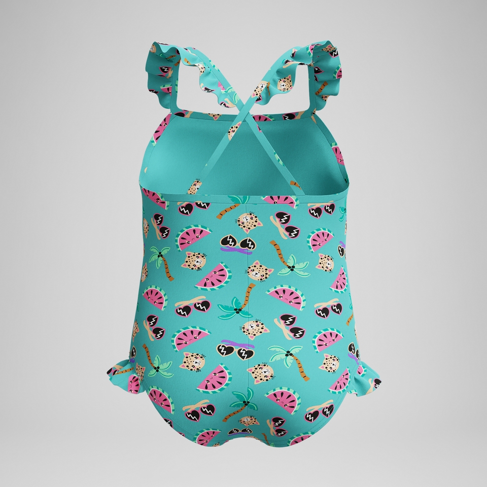 Infant Girls Learn to Swim Frill Thinstrap Swimsuit Turquoise