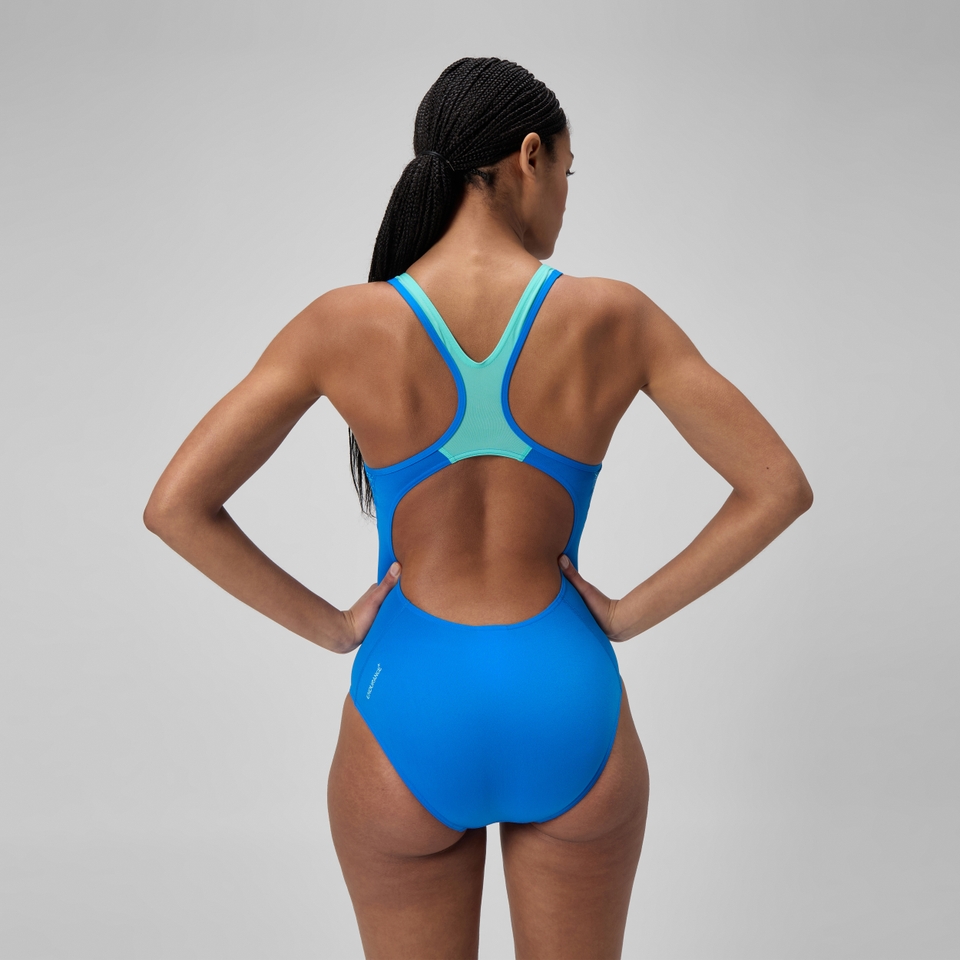 Damen Placement Laneback Badeanzug Schwarz/Türkis