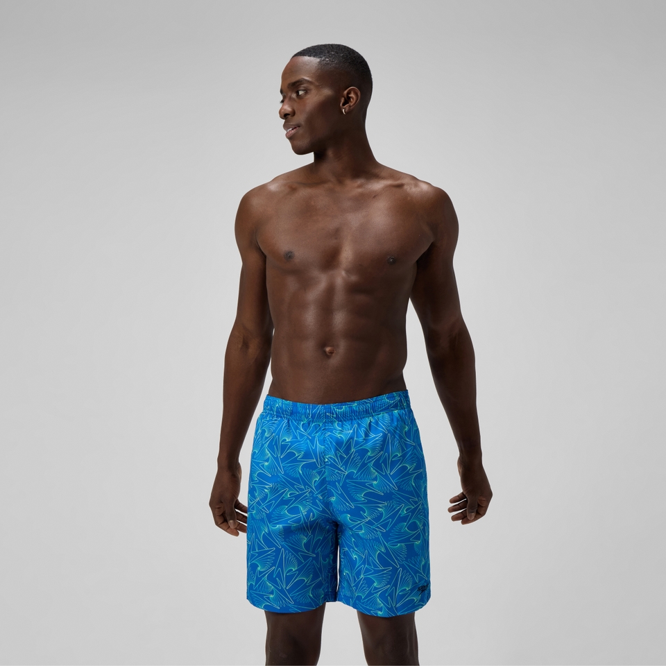 Herren Xpress Lite Badeshorts 45 cm mit Allover-Print Blau/Grün