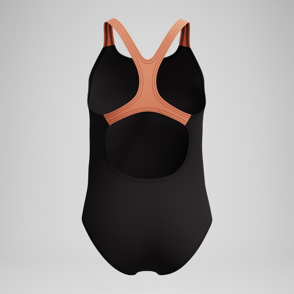 Girls Medley Logo Medalist Swimsuit Black/Peach