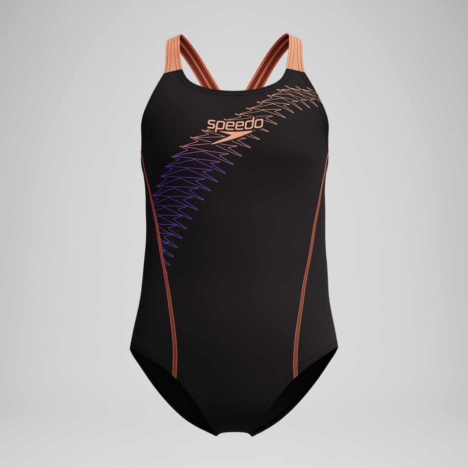 Girls Medley Logo Medalist Swimsuit Black/Peach