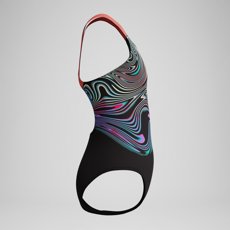 Girls Placement Powerback Swimsuit Black/Orange