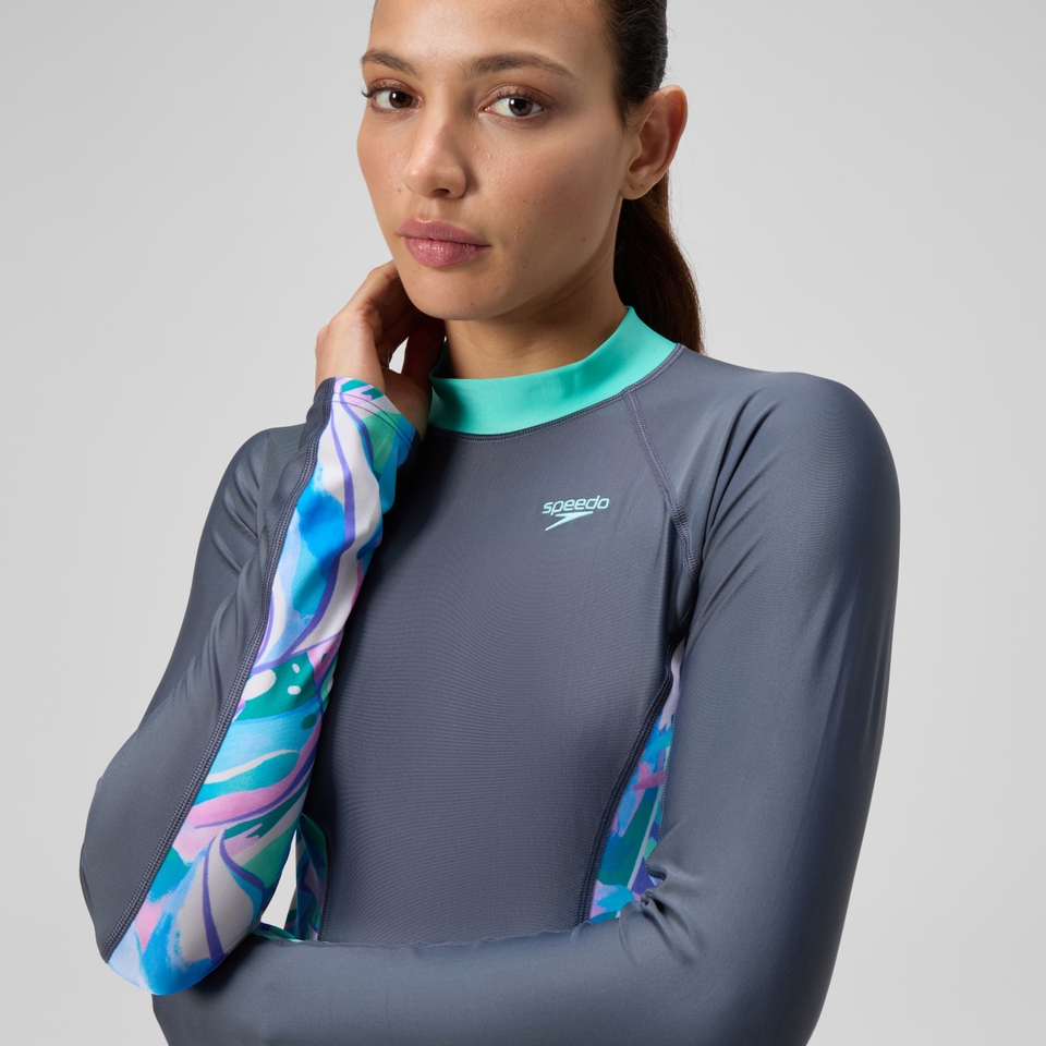 T-shirt rashguard Femme à manches longues gris/vert