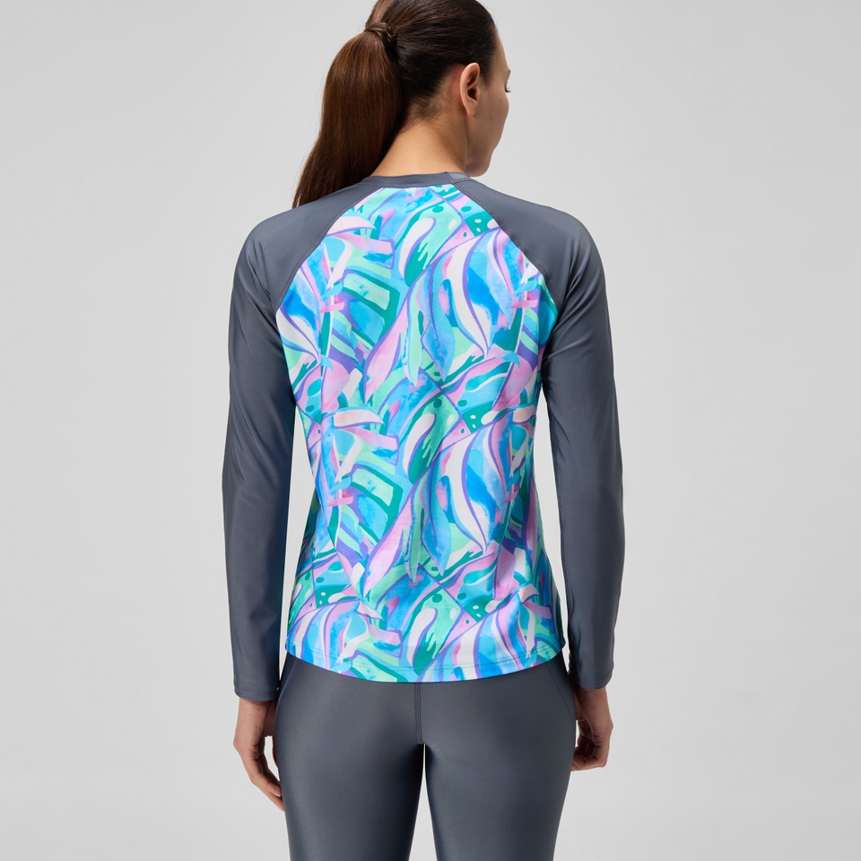 Women's Printed Long Sleeve Swim Shirt Grey/Green