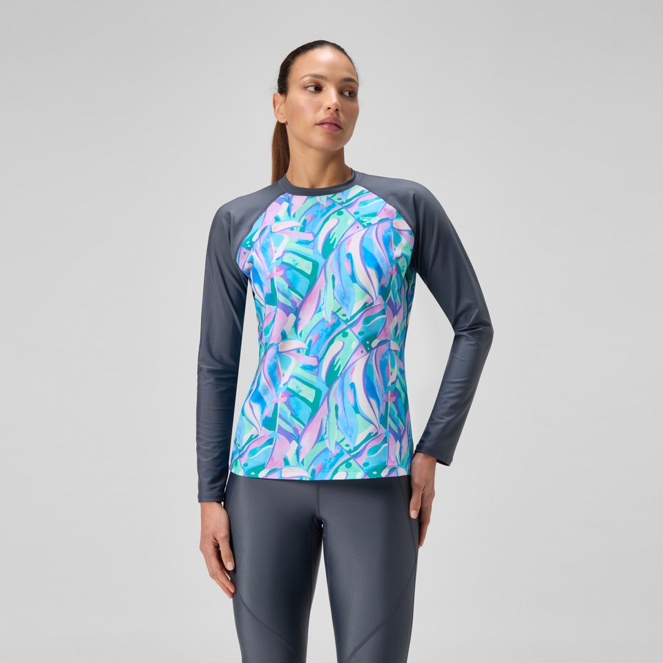 Women's Printed Long Sleeve Swim Shirt Grey/Green