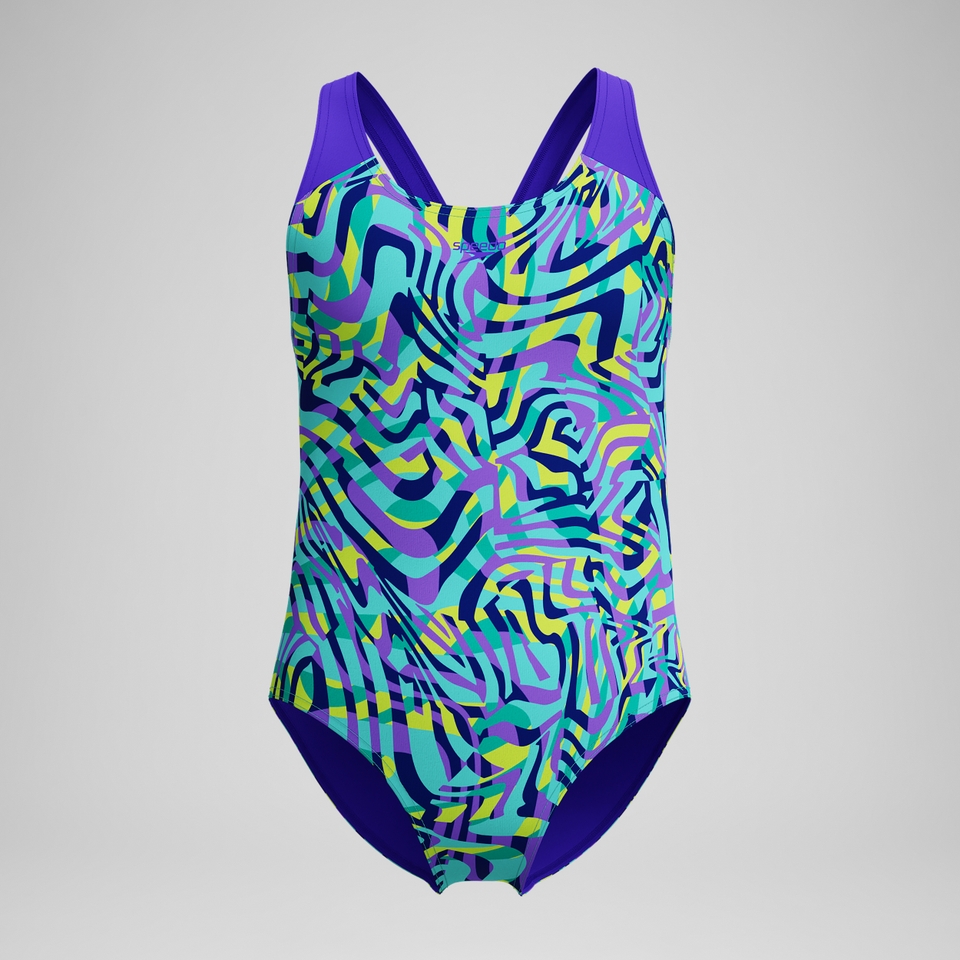 Girls Allover Splashback Swimsuit Green/Purple