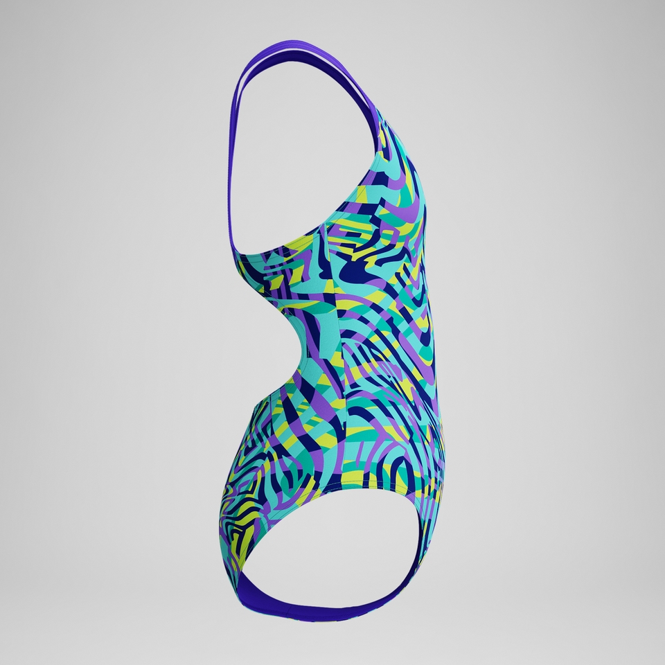 Girls Allover Splashback Swimsuit Green/Purple