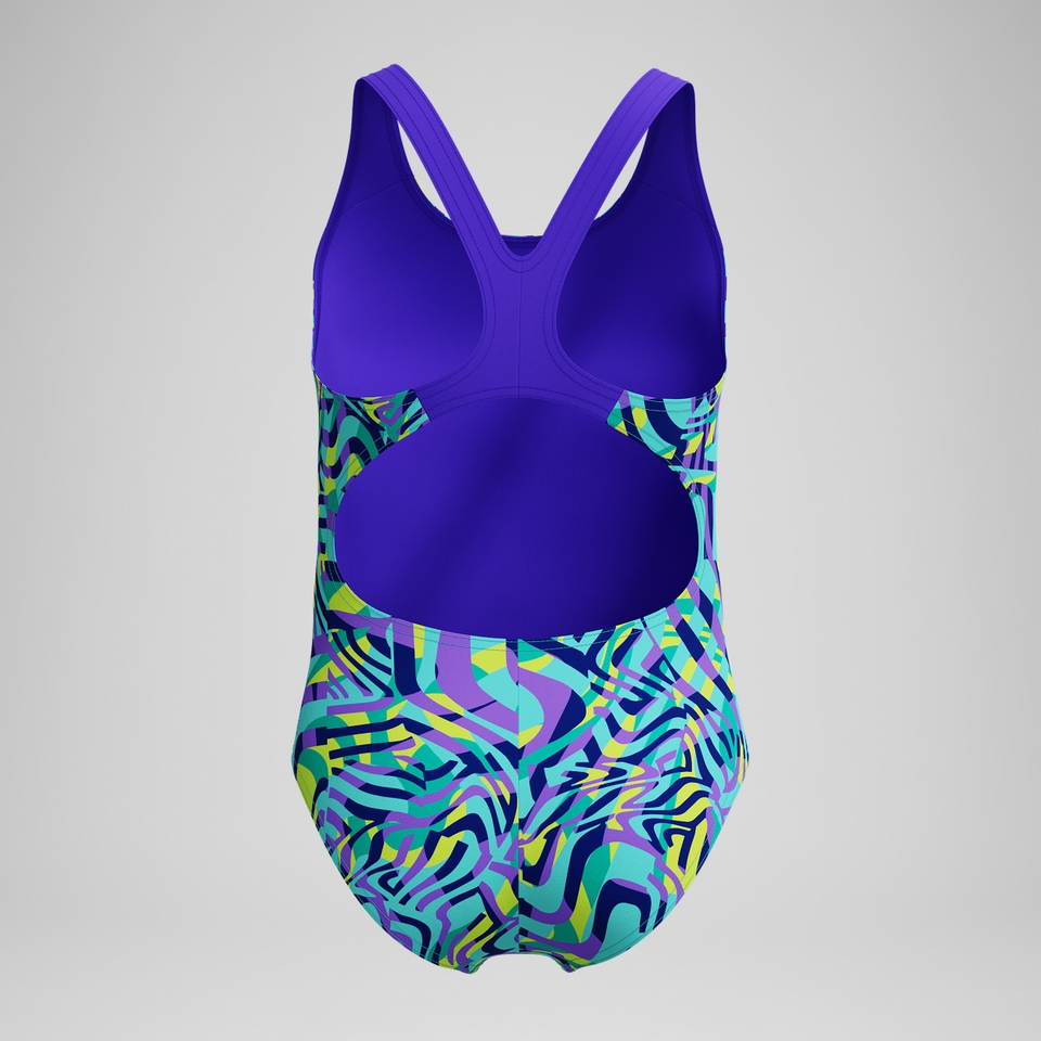 Girls Allover Splashback Swimsuit Green/Purple