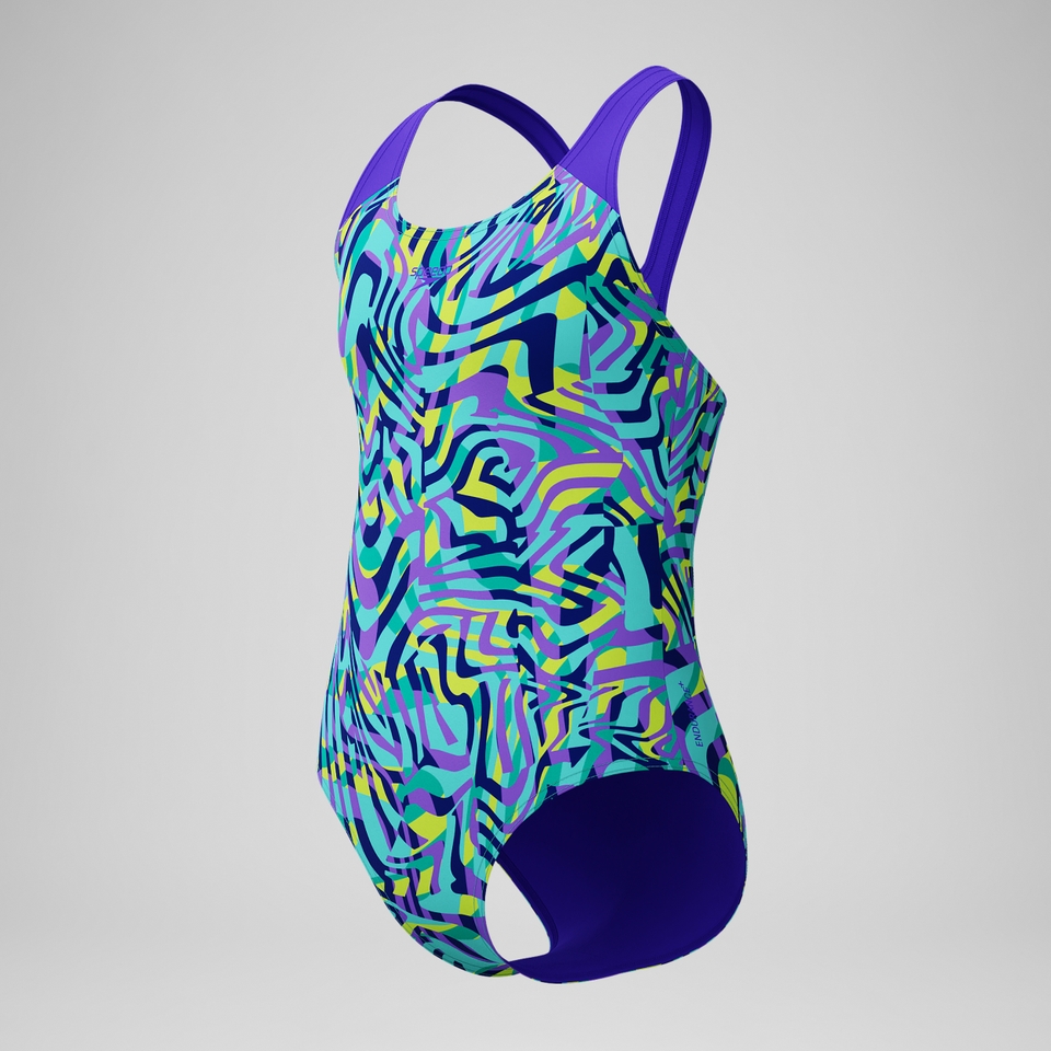 Girls Allover Splashback Swimsuit Green/Purple