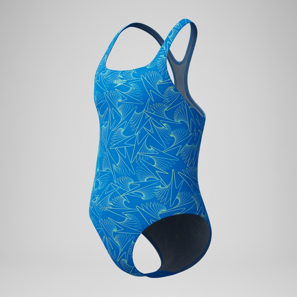 Girls Hyperboom Medalist Allover Print Swimsuit Blue