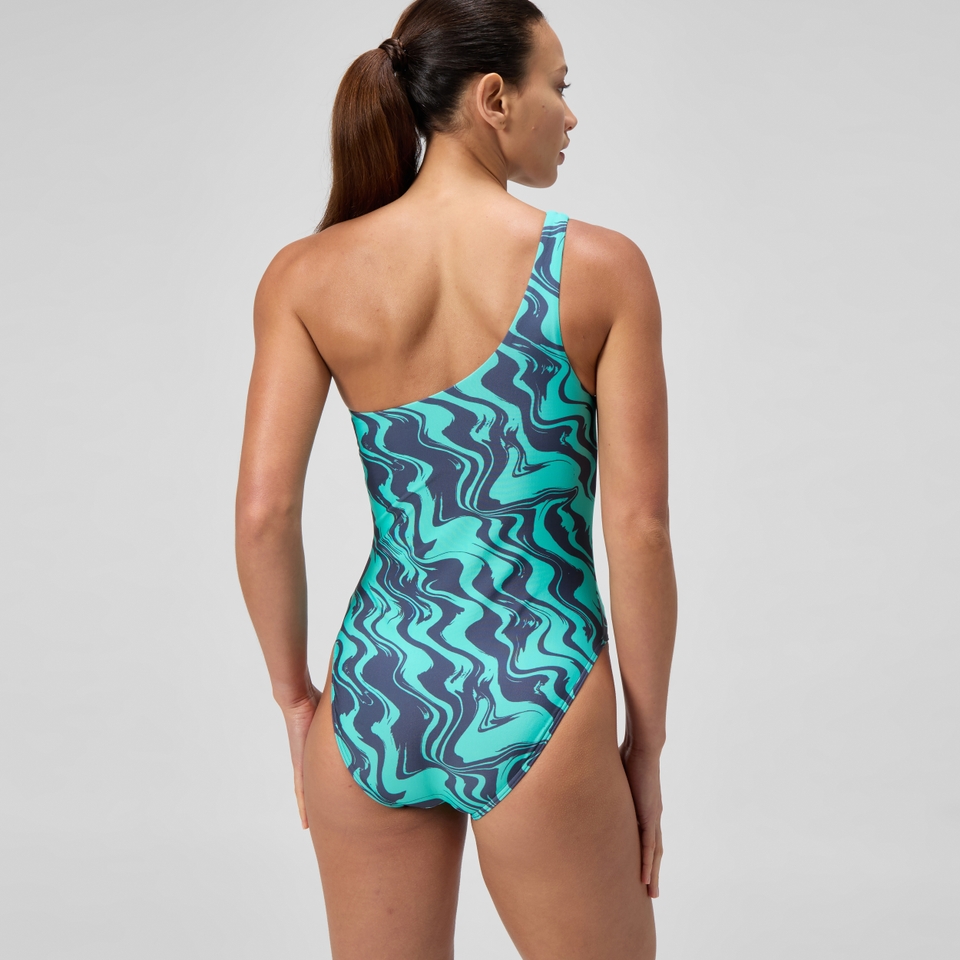 Maillot de bain Femme asymétrique turquoise/gris