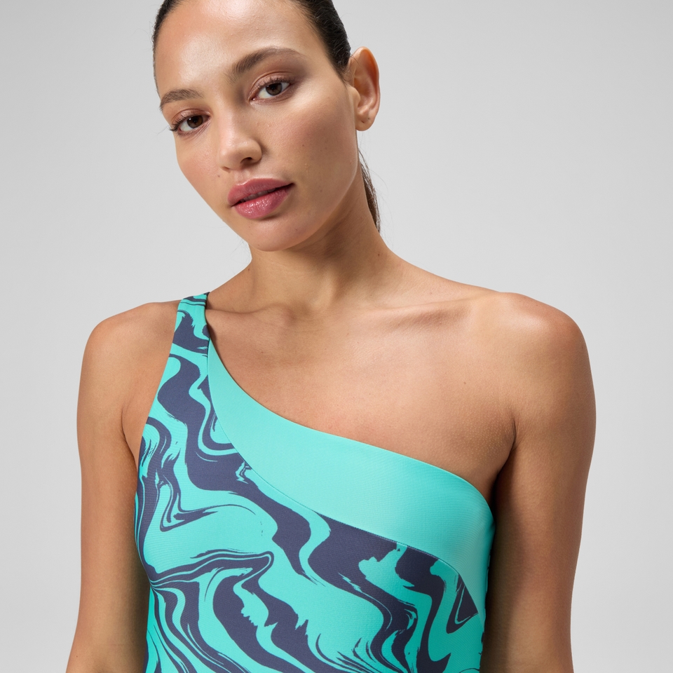 Maillot de bain Femme asymétrique turquoise/gris