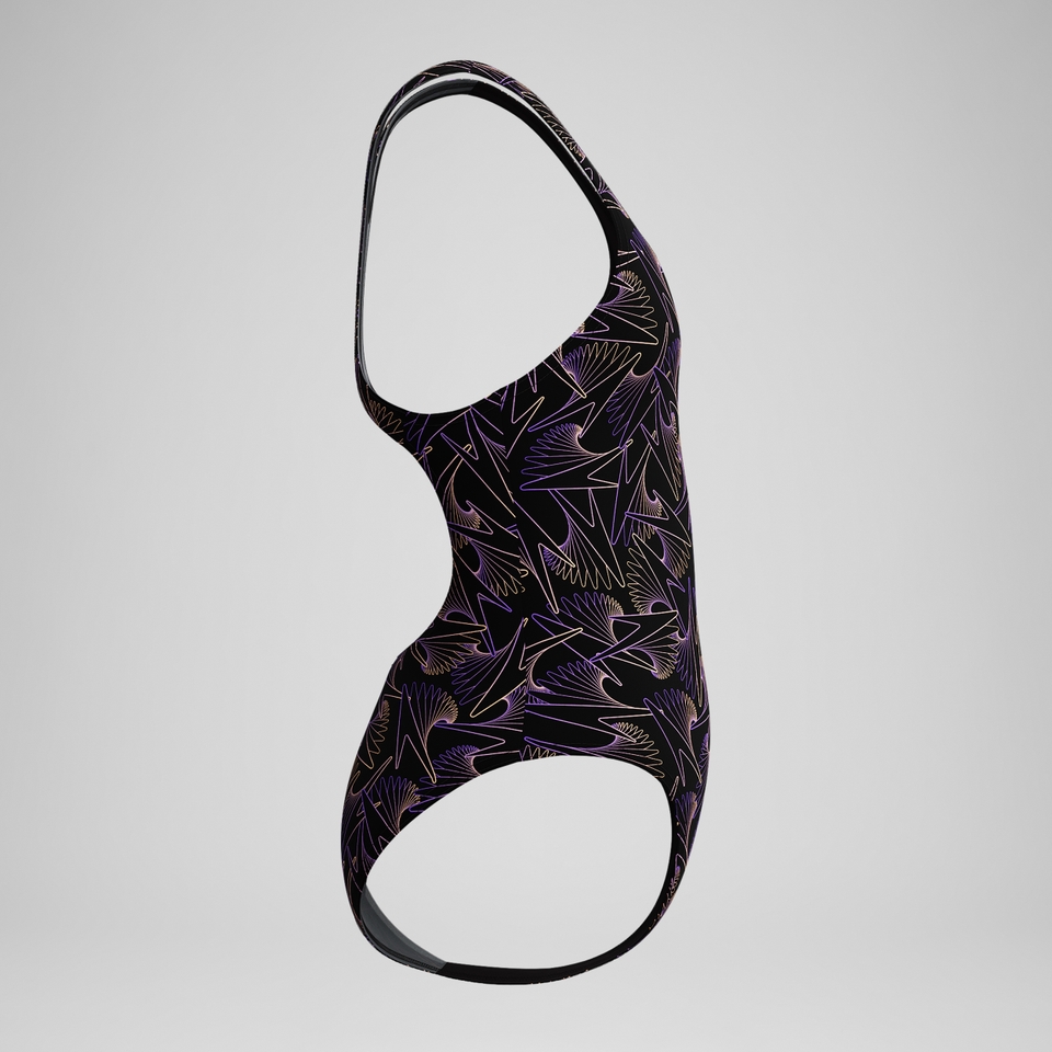 Girls Hyperboom Medalist Allover Print Swimsuit Black/Peach