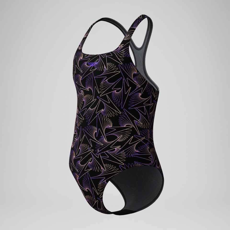 Girls Hyperboom Medalist Allover Print Swimsuit Black/Peach