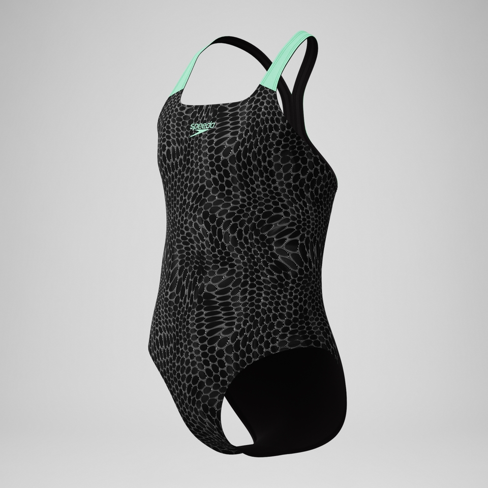 Girls Allover Powerback Swimsuit Black/Green