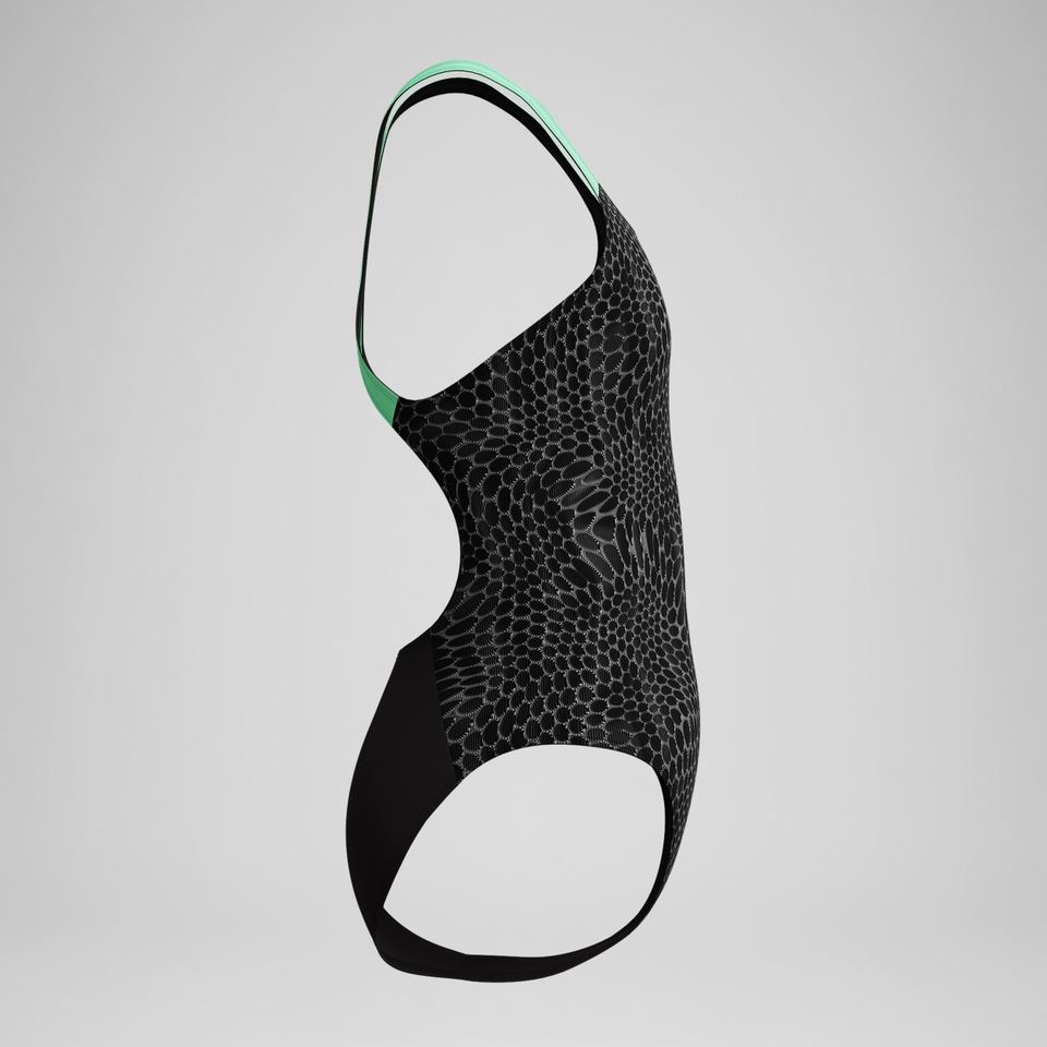 Girls Allover Powerback Swimsuit Black/Green