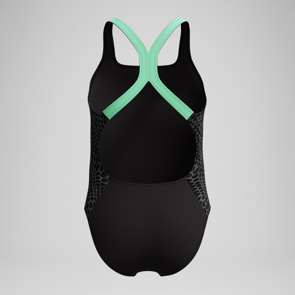 Girls Allover Powerback Swimsuit Black/Green