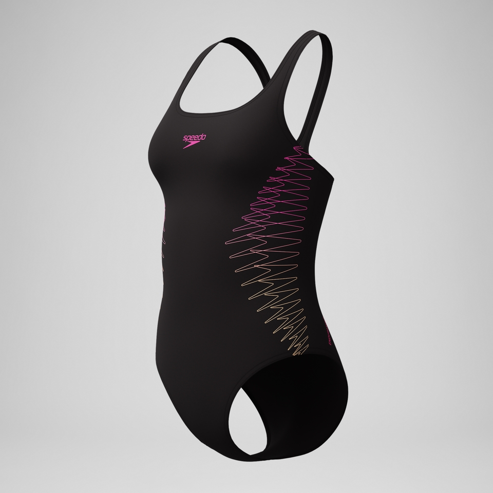 Women's Placement Muscleback Swimsuit Black/Orange