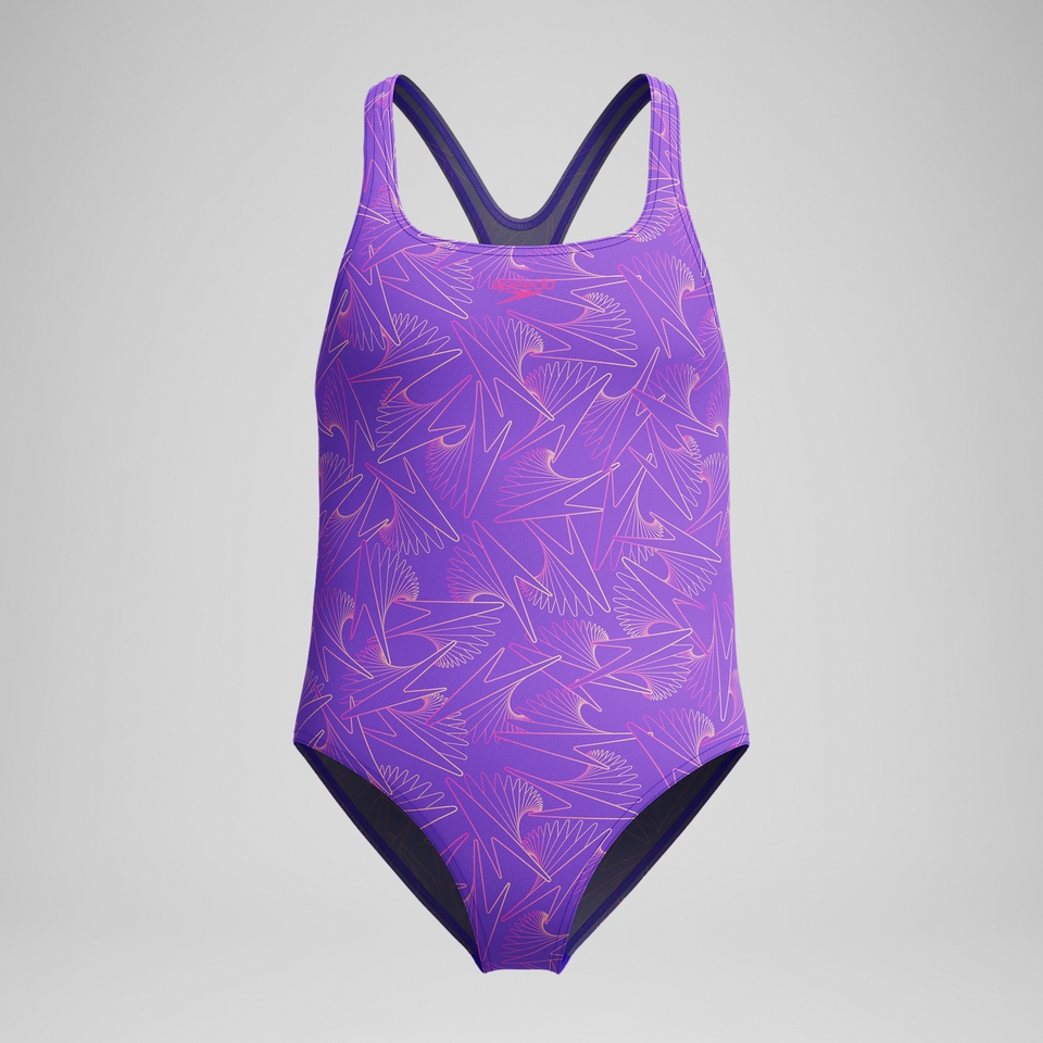 Girls Hyperboom Medalist Allover Print Swimsuit Purple/Pink