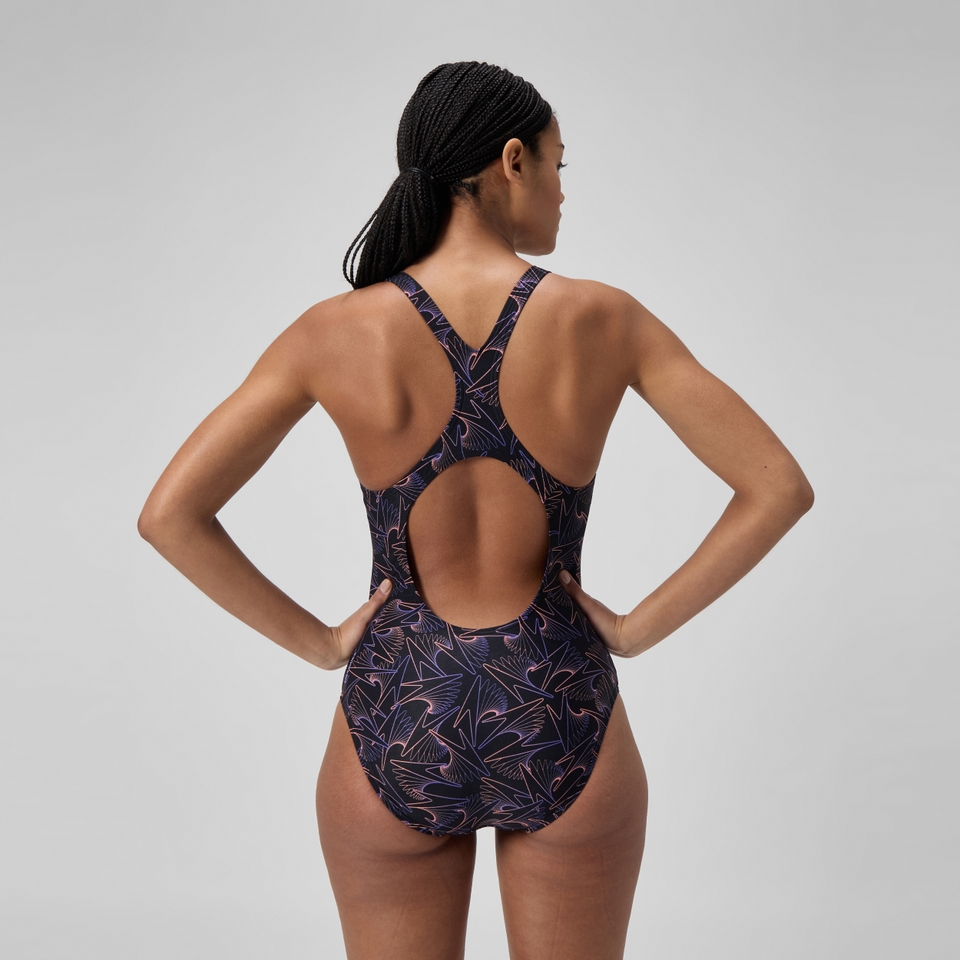 Women's Hyperboom Medalist Allover Print Swimsuit Black/Peach