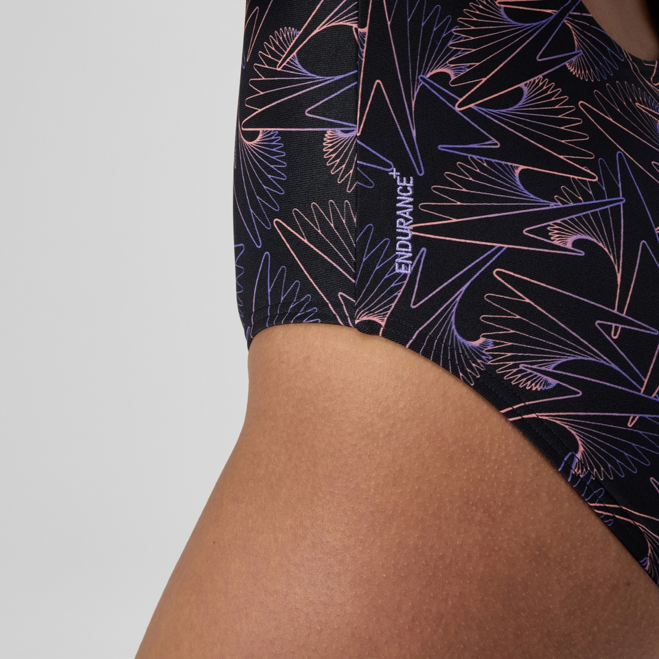 Women's Hyperboom Medalist Allover Print Swimsuit Black/Peach