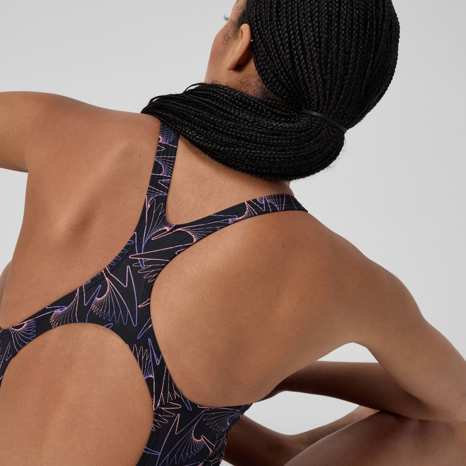Women's Hyperboom Medalist Allover Print Swimsuit Black/Peach