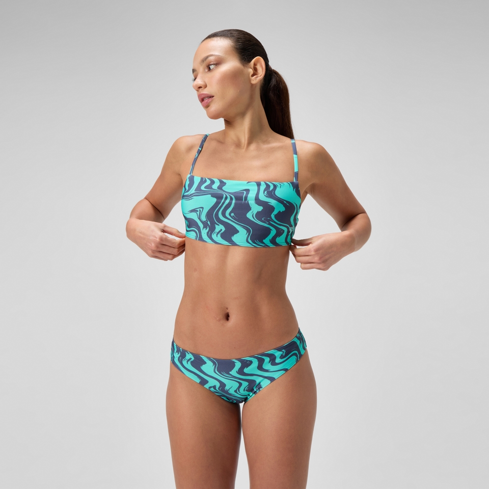 Women's Printed Adjustable Thinstrap Bikini Set Turquoise/Grey