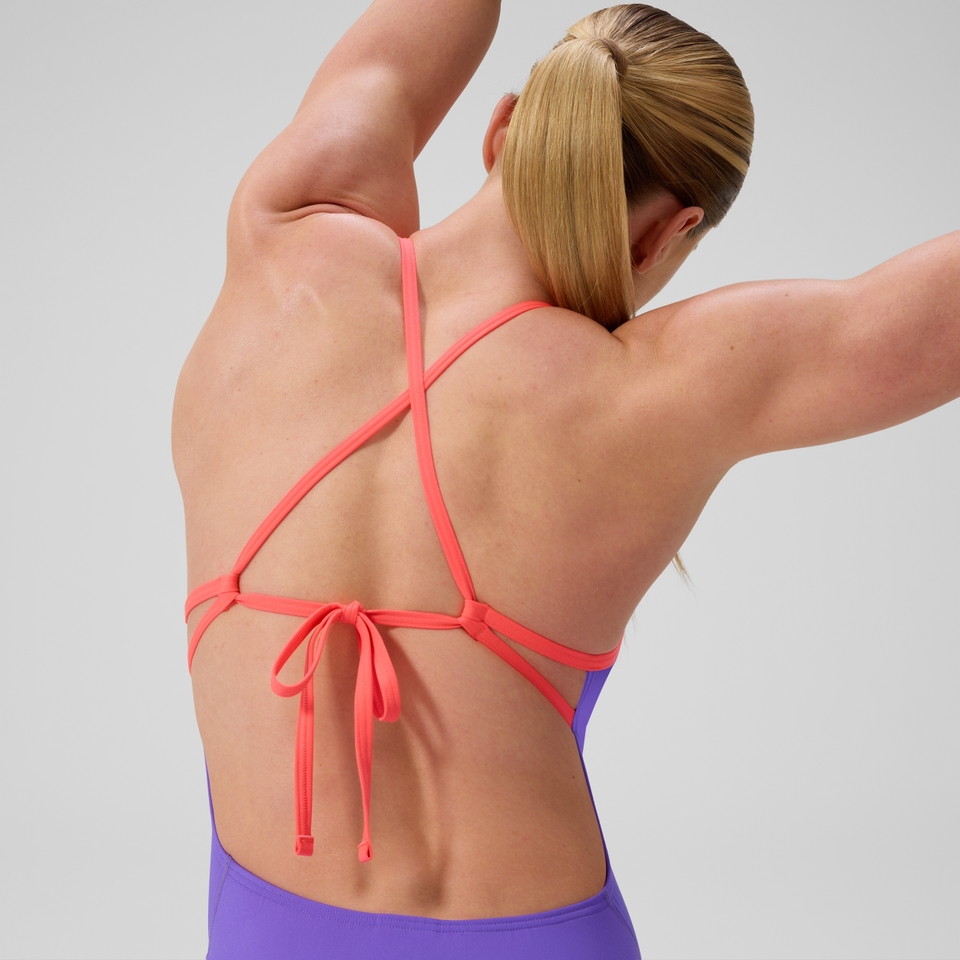 Damen Club Training Solid Badeanzug mit Rückenschnürung Violett/Blau