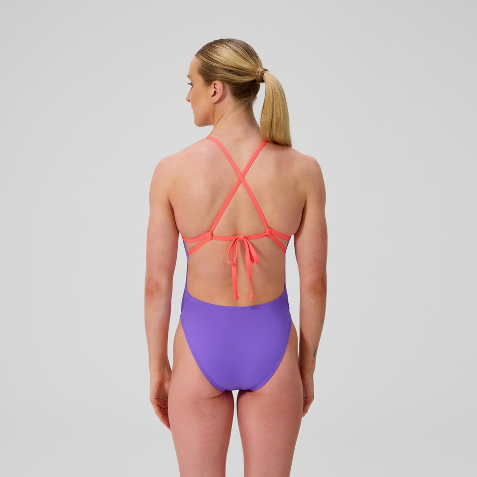 Damen Club Training Solid Badeanzug mit Rückenschnürung Violett/Blau