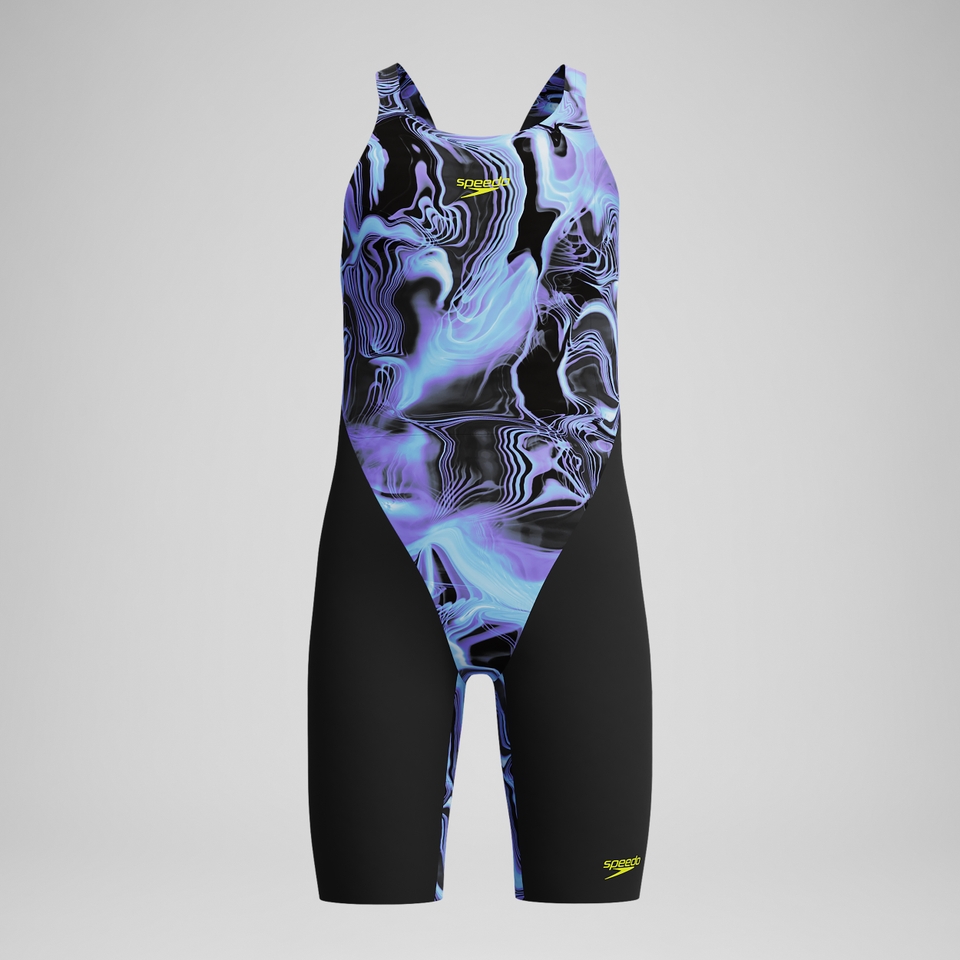 Mädchen Fastskin Endurance+ Max Kneeskin mit offenem Rücken Schwarz/Blau