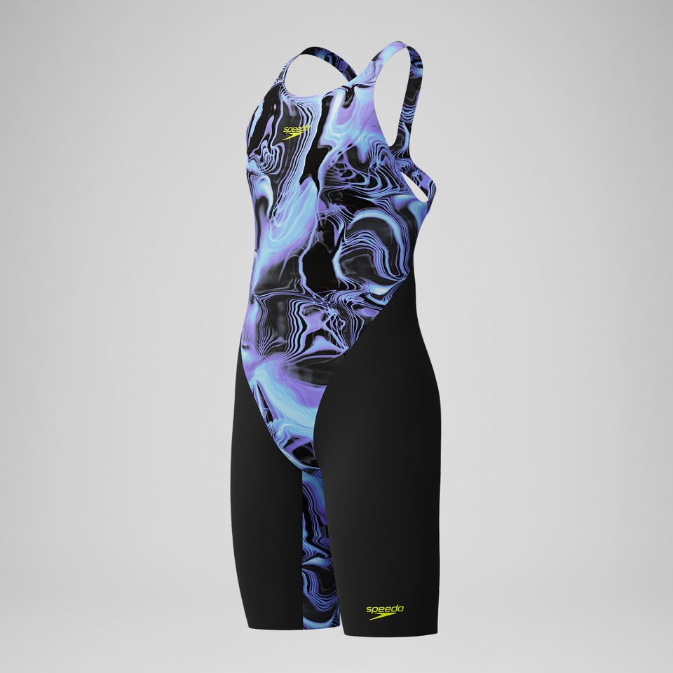 Mädchen Fastskin Endurance+ Max Kneeskin mit offenem Rücken Schwarz/Blau
