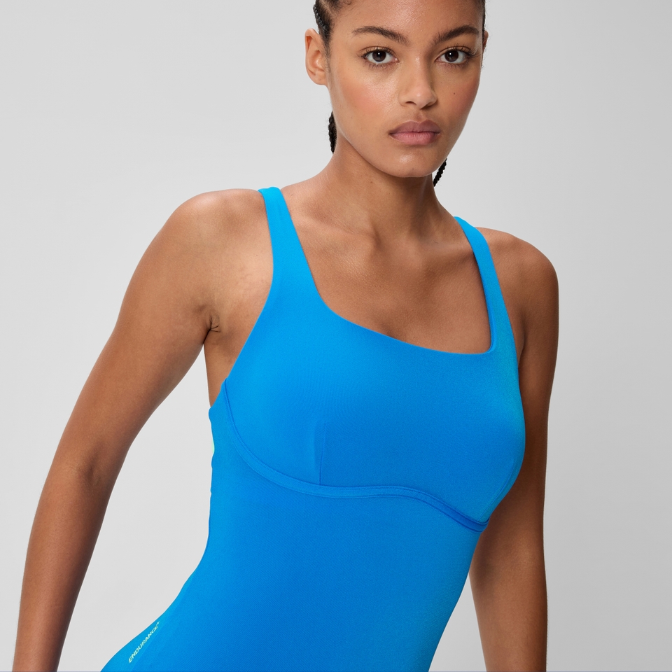 Damen Badeanzug mit Flexband und integriertem Schwimm-BH Blau/Türkis