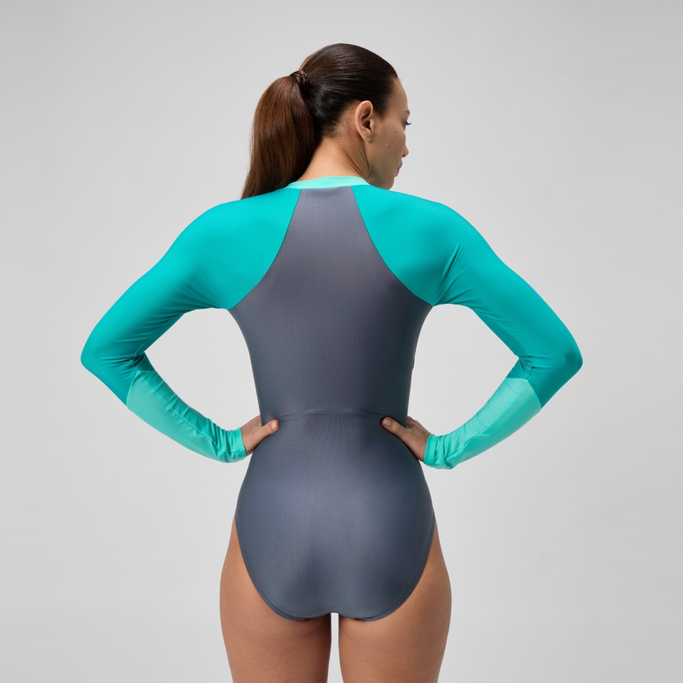 Maillot de bain Femme Colourblock à manches longues gris/vert