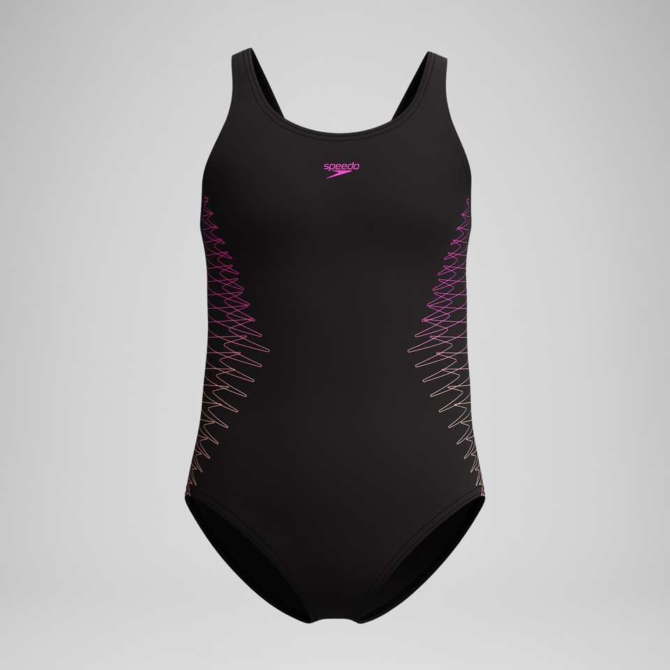 Girls Placement Muscleback Swimsuit Black/Peach