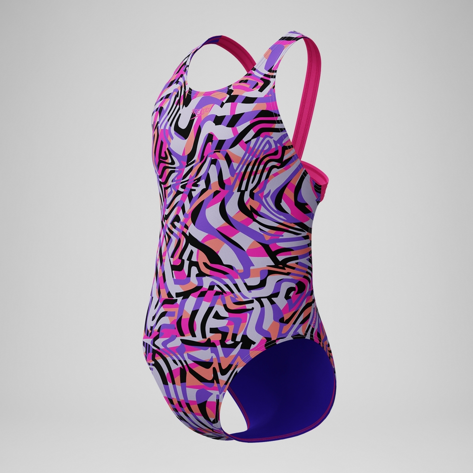 Mädchen Leaderback Badeanzug mit Allover-Print Pink/Schwarz