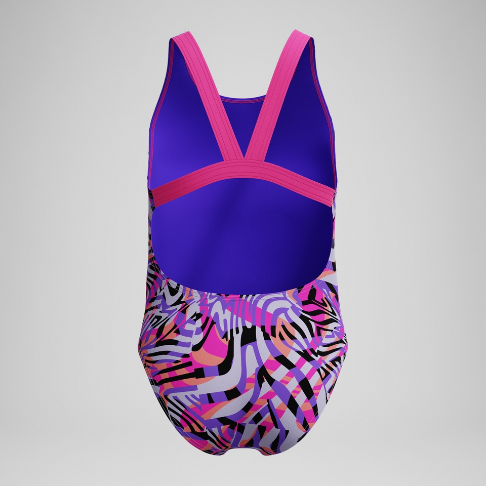 Mädchen Leaderback Badeanzug mit Allover-Print Pink/Schwarz