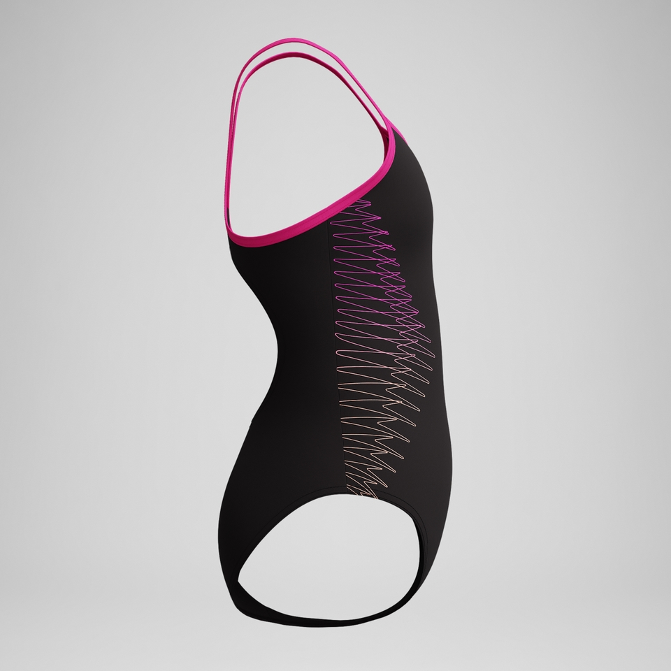 Girls Plastisol Placement Thinstrap Swimsuit Black/Pink
