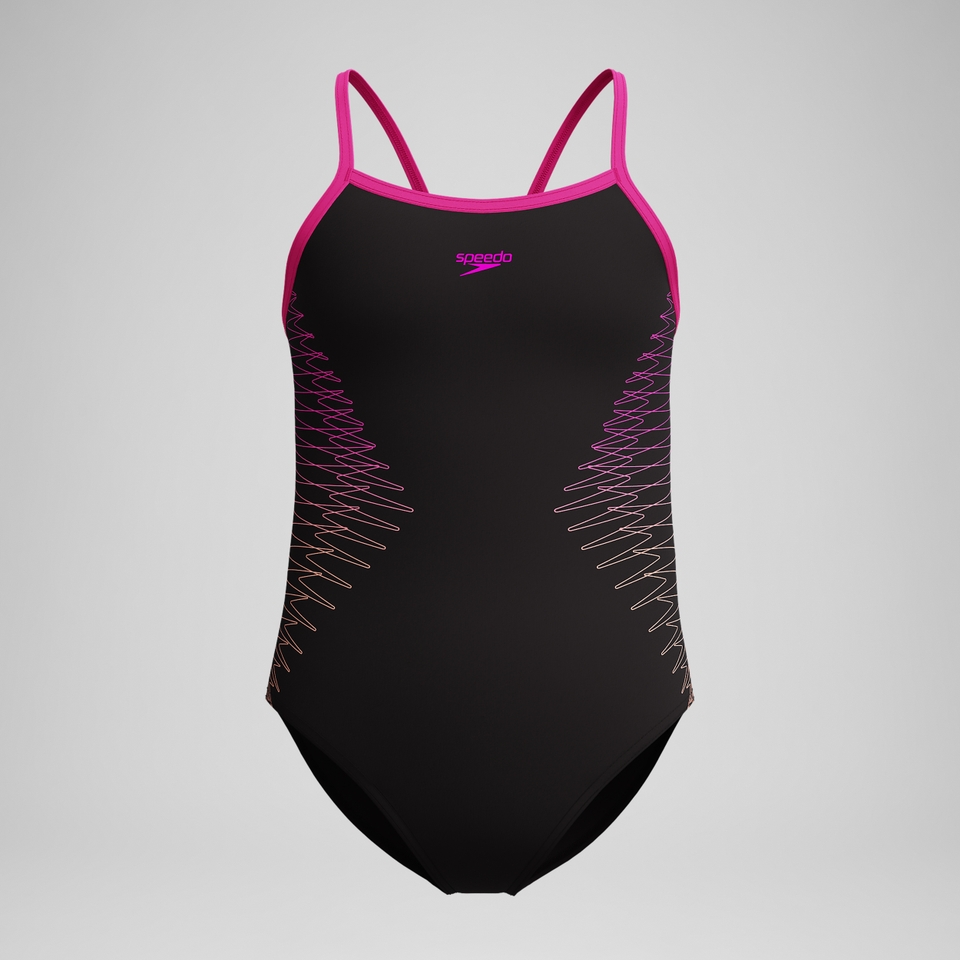 Girls Plastisol Placement Thinstrap Swimsuit Black/Pink