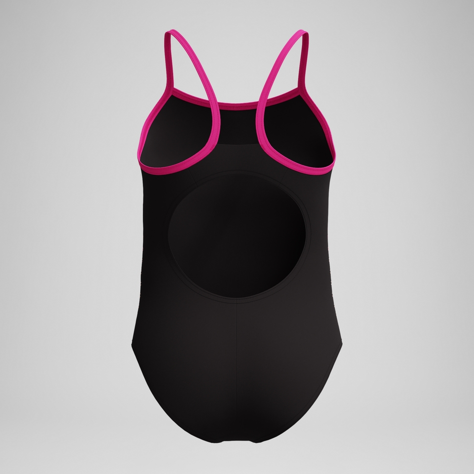 Girls Plastisol Placement Thinstrap Swimsuit Black/Pink