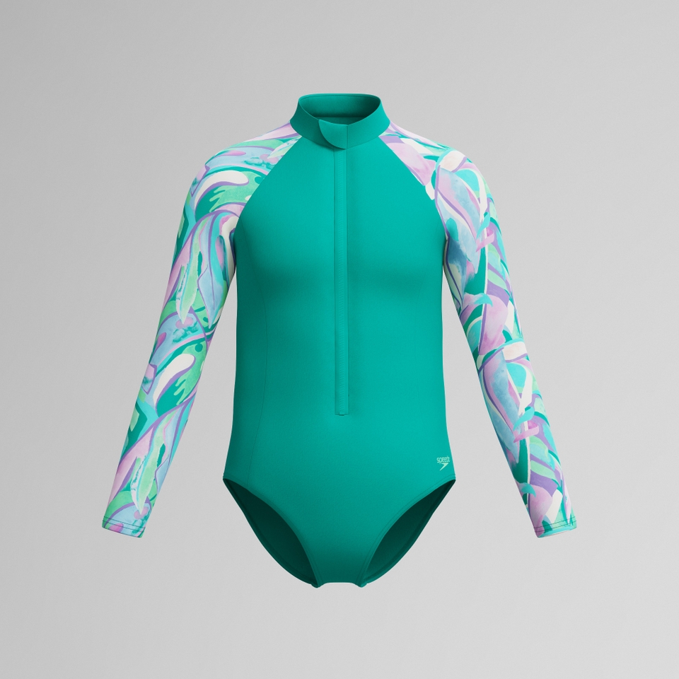Girls Long Sleeve Swimsuit Turquoise
