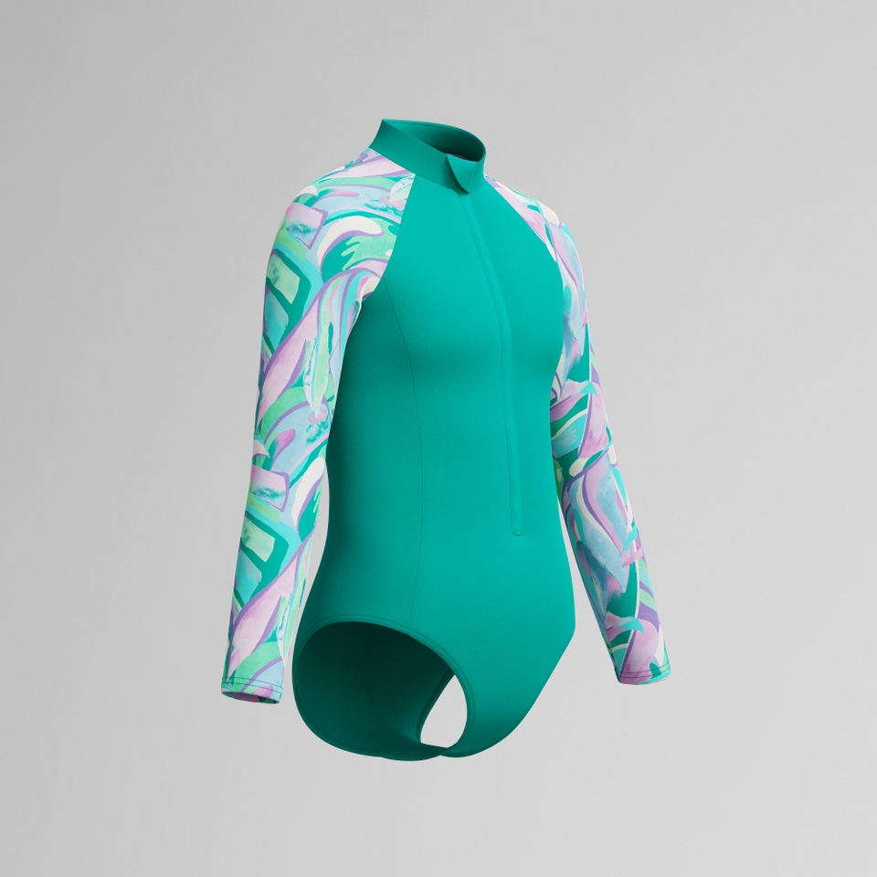 Girls Long Sleeve Swimsuit Turquoise