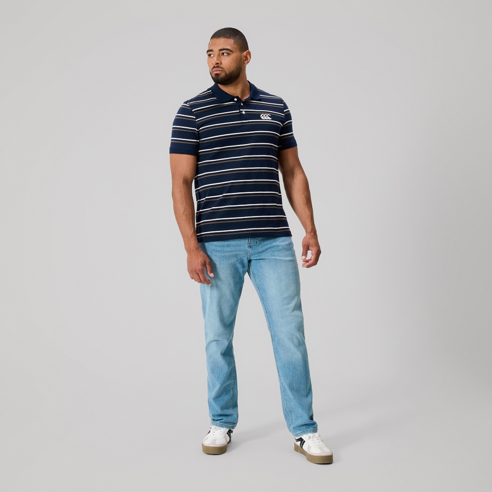 MENS FUNDAMENTALS STRIPE POLO NAVY