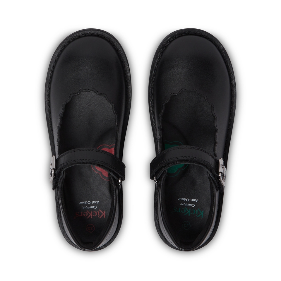 Junior Girls Adlar MJ Scallop Leather Black