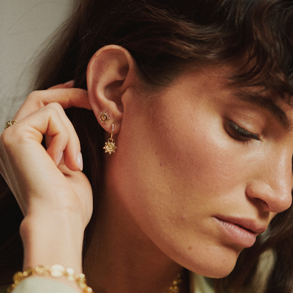 Daisy London Spiral Sun Charm 18k Gold-Plated Earrings