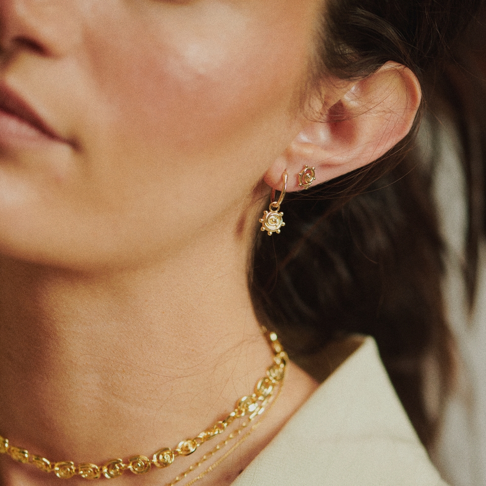 Daisy London Spiral Sun Charm 18k Gold-Plated Earrings