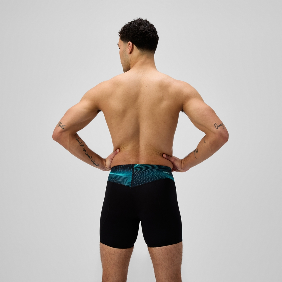 Herren Endurance+ MAX mittellange Kompressions-Schwimmhose Schwarz/Türkis