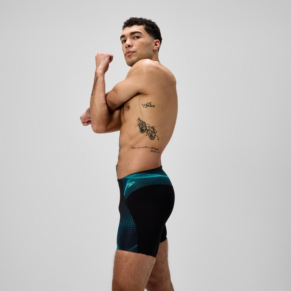 Herren Endurance+ MAX mittellange Kompressions-Schwimmhose Schwarz/Türkis